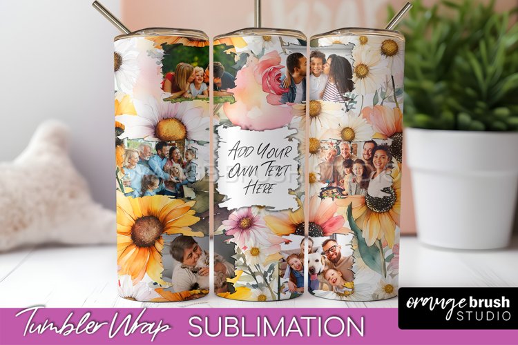 Photo Tumbler Wrap, Floral Picture Frame Tumbler Sublimation example image 1