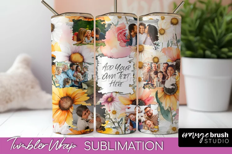 Photo Tumbler Wrap, Floral Picture Frame Tumbler Sublimation