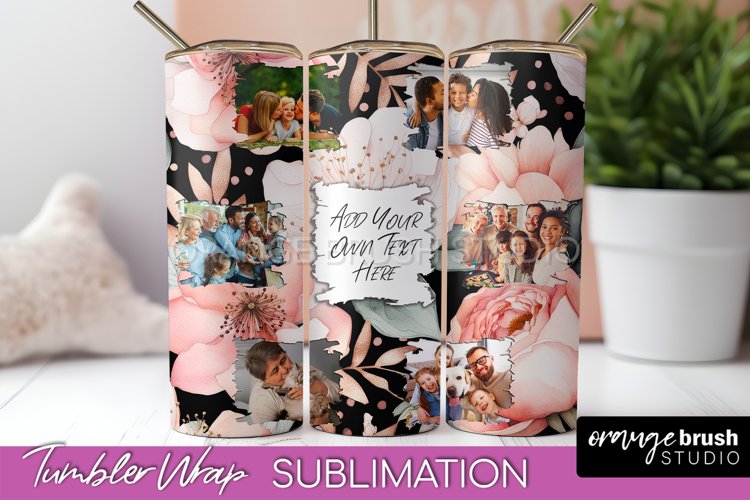 Photo Tumbler Wrap, Floral Picture Frame Tumbler Sublimation example image 1