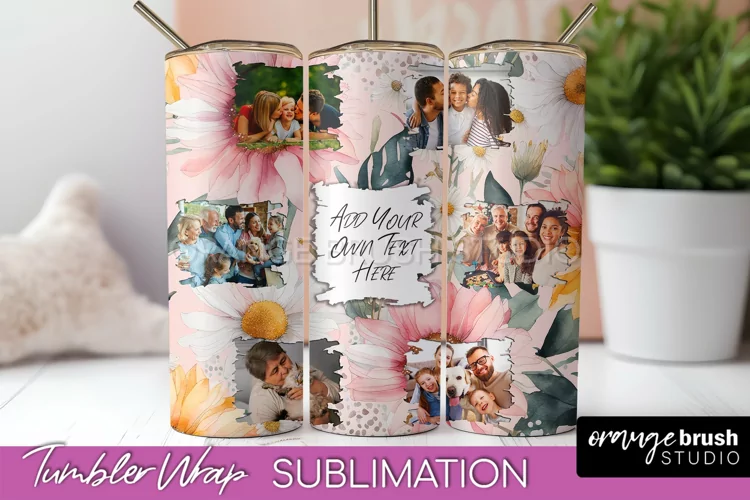 Photo Tumbler Wrap, Floral Picture Frame Tumbler Sublimation