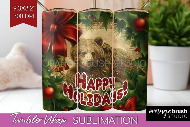 Vintage Christmas Tumbler Wrap - Xmas Tumbler Sublimation