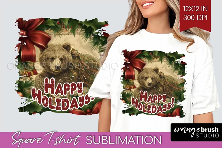 Vintage Christmas Sublimation, Xmas Square Tshirt Background