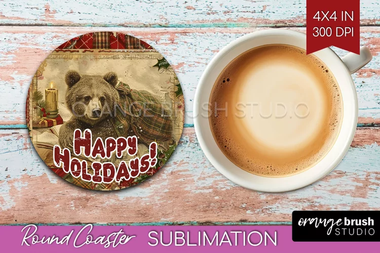 Vintage Christmas Round Coaster - Xmas Coaster Sublimation