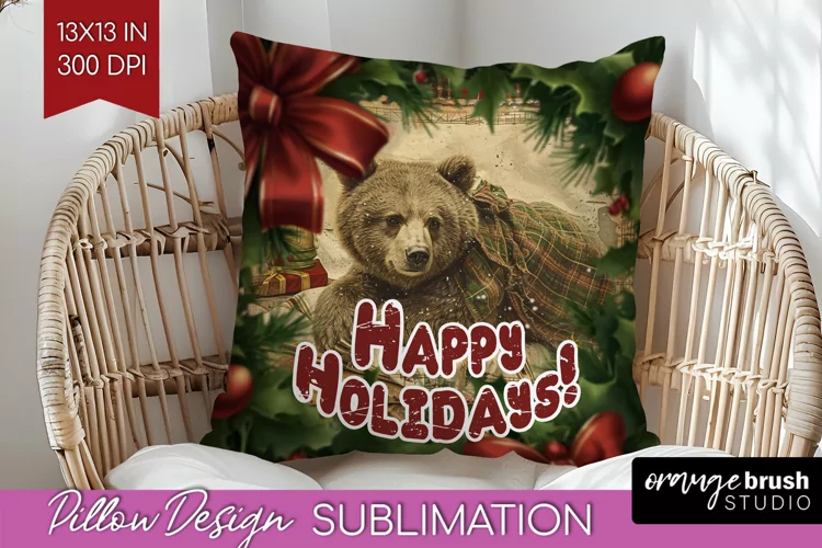 Vintage Christmas Pillow Sublimation - Xmas Pillow Cover PNG