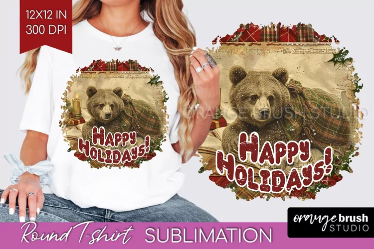 Vintage Christmas Sublimation, Xmas Round Tshirt Background