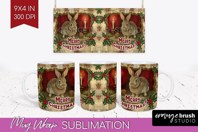 Vintage Christmas Mug Wrap - Retro Xmas 15Oz Mug Sublimation example image 1