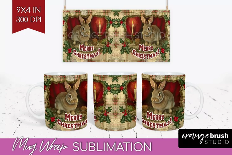 Vintage Christmas Mug Wrap - Retro Xmas 15Oz Mug Sublimation