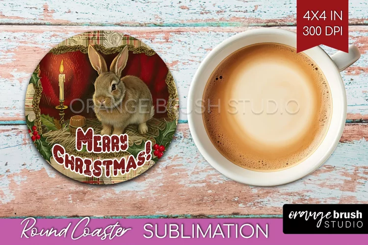 Vintage Christmas Round Coaster - Xmas Coaster Sublimation