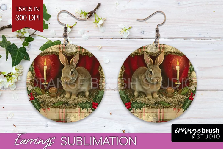 Vintage Christmas Round Earrings - Retro Xmas Sublimation