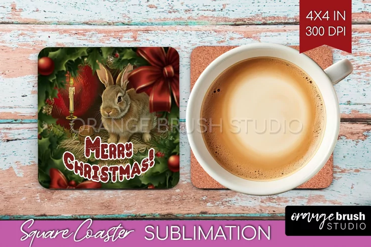 Vintage Christmas Square Coaster - Xmas Coaster Sublimation