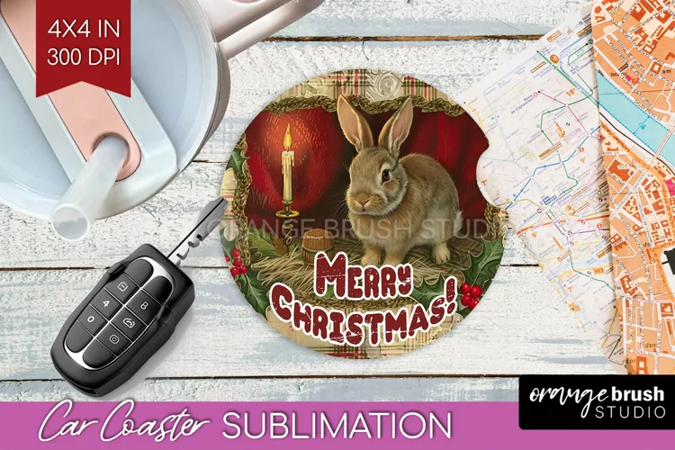 Vintage Christmas Car Coaster PNG - Xmas Coaster Sublimatoin