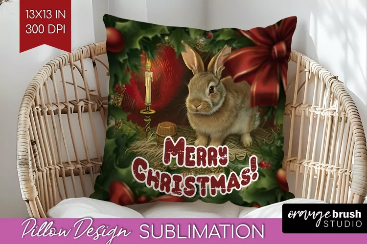 Vintage Christmas Pillow Sublimation - Xmas Pillow Cover PNG