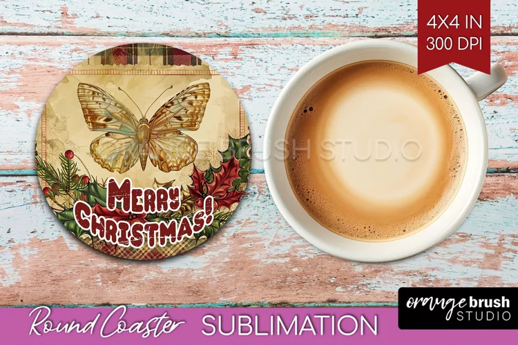 Vintage Christmas Round Coaster - Xmas Coaster Sublimation