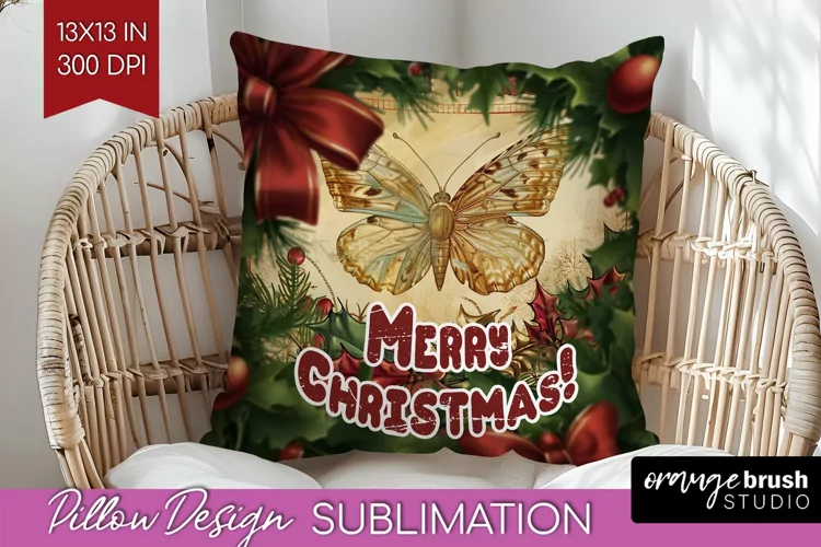 Vintage Christmas Pillow Sublimation - Xmas Pillow Cover PNG