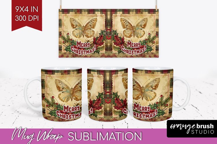 Vintage Christmas Mug Wrap - Retro Xmas 15Oz Mug Sublimation example image 1