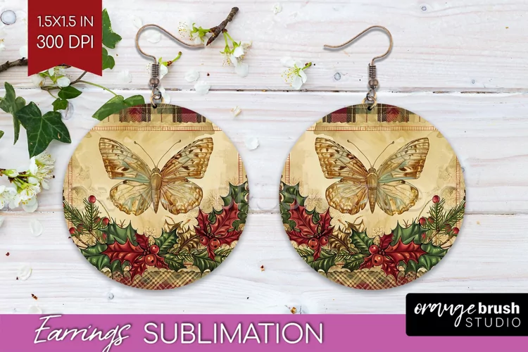 Vintage Christmas Round Earrings - Retro Xmas Sublimation