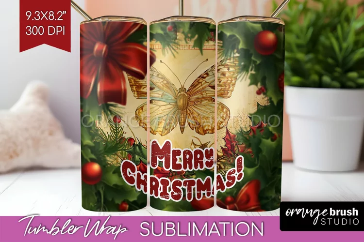 Vintage Christmas Tumbler Wrap - Xmas Tumbler Sublimation