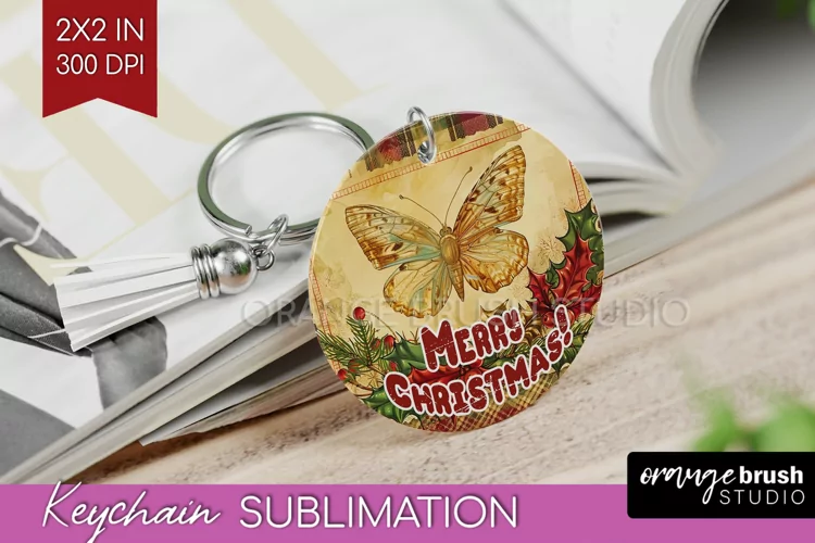 Vintage Christmas Keychain PNG - Xmas Keychain Sublimation