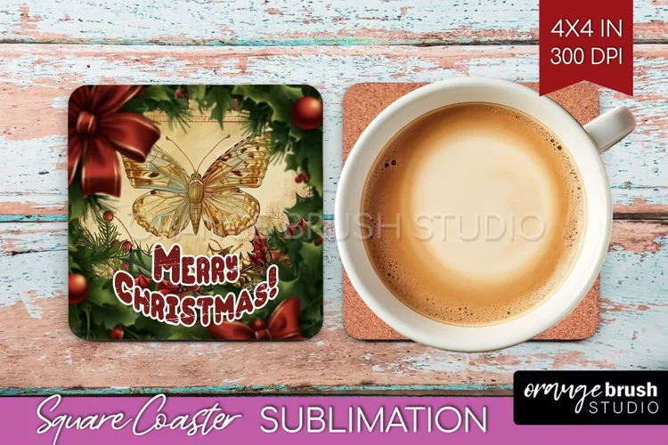 Vintage Christmas Square Coaster - Xmas Coaster Sublimation
