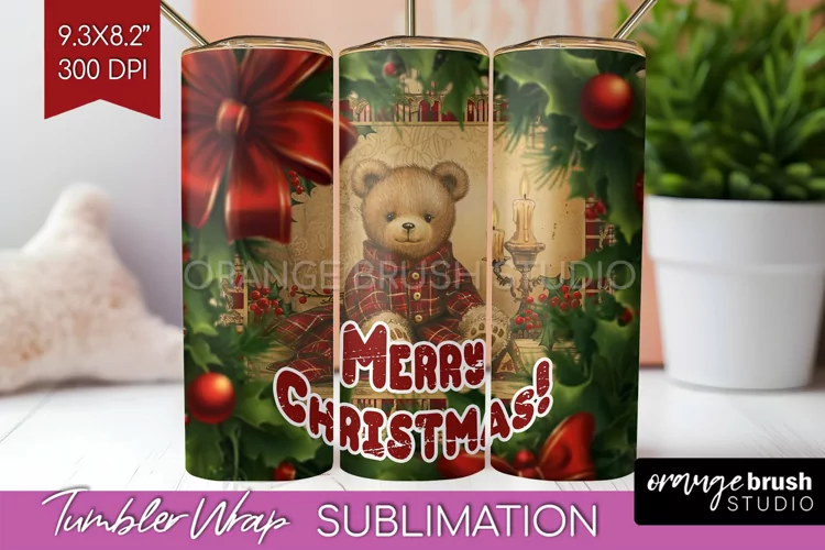 Vintage Christmas Tumbler Wrap - Xmas Tumbler Sublimation