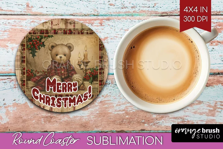 Vintage Christmas Round Coaster - Xmas Coaster Sublimation