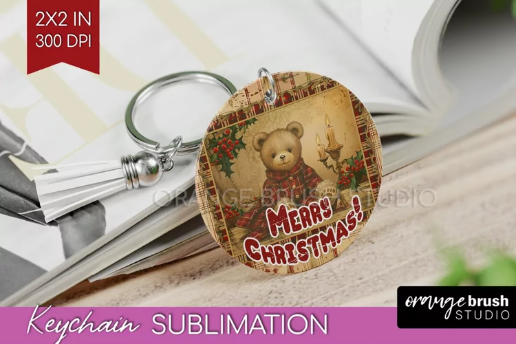 Vintage Christmas Keychain PNG - Xmas Keychain Sublimation