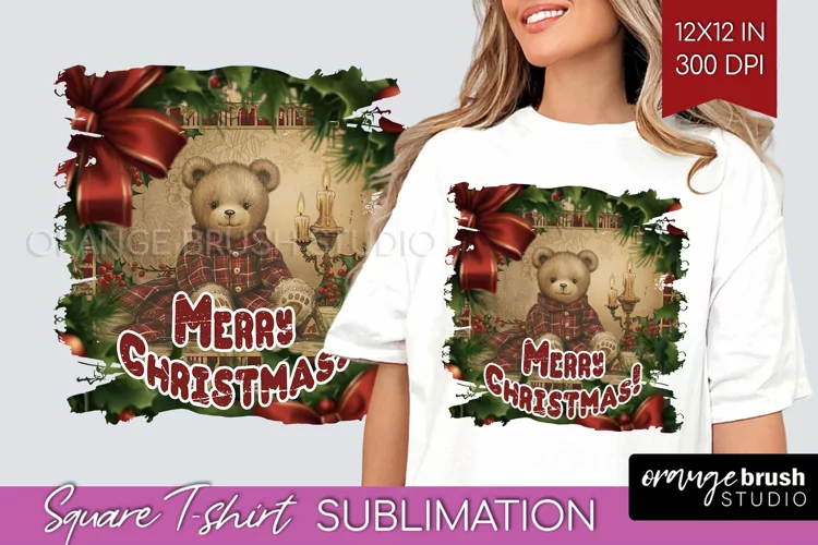Vintage Christmas Sublimation, Xmas Square Tshirt Background