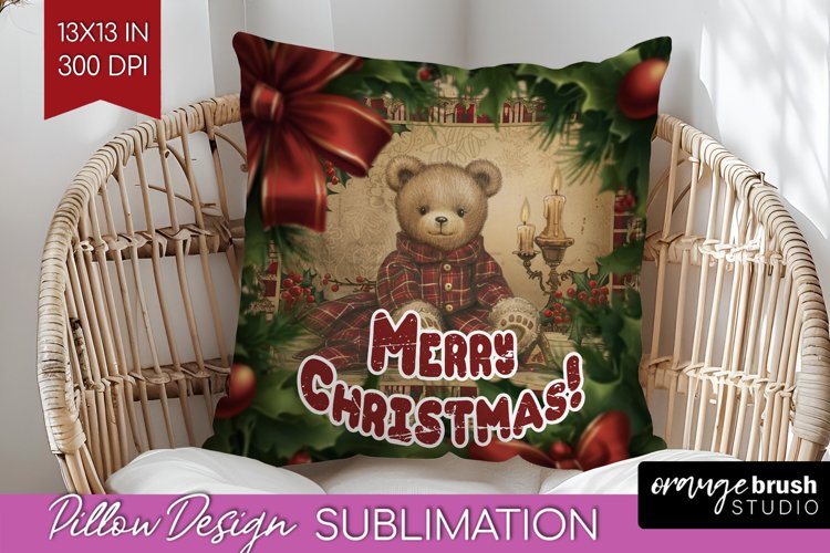 Vintage Christmas Pillow Sublimation - Xmas Pillow Cover PNG example image 1