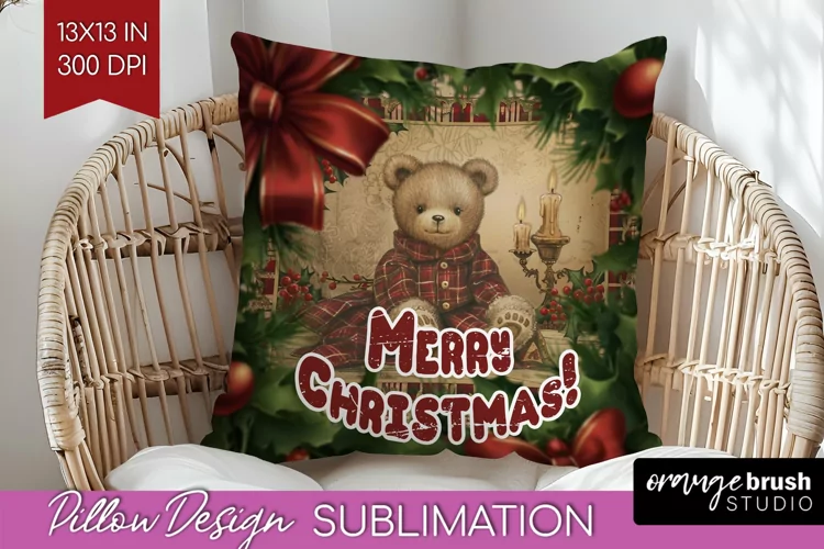 Vintage Christmas Pillow Sublimation - Xmas Pillow Cover PNG