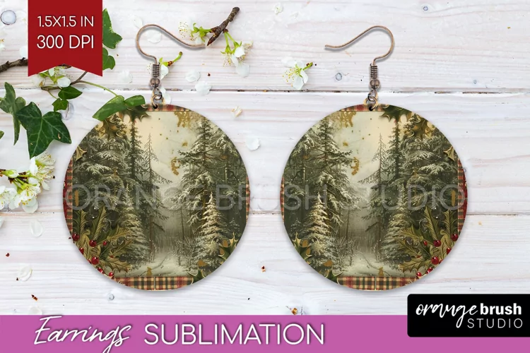 Vintage Christmas Round Earrings - Retro Xmas Sublimation