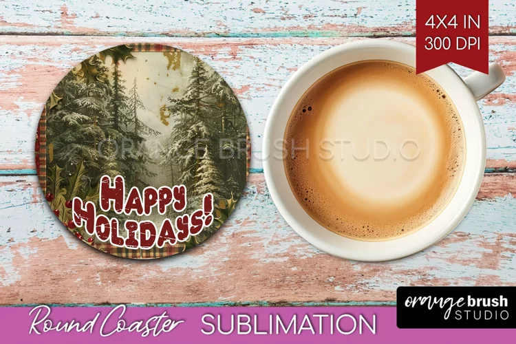 Vintage Christmas Round Coaster - Xmas Coaster Sublimation