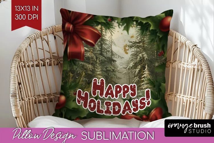 Vintage Christmas Pillow Sublimation - Xmas Pillow Cover PNG