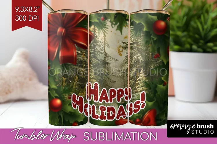 Vintage Christmas Tumbler Wrap - Xmas Tumbler Sublimation