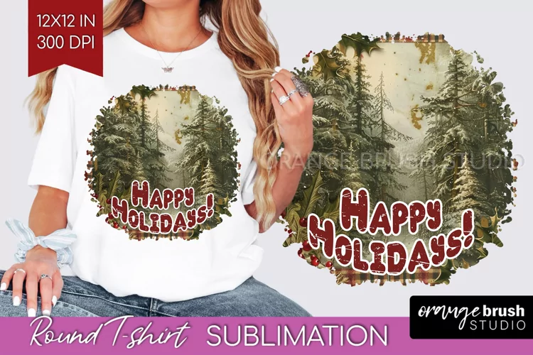Vintage Christmas Sublimation, Xmas Round Tshirt Background