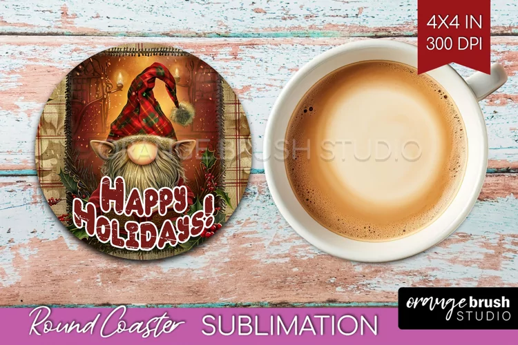 Vintage Christmas Round Coaster - Xmas Coaster Sublimation