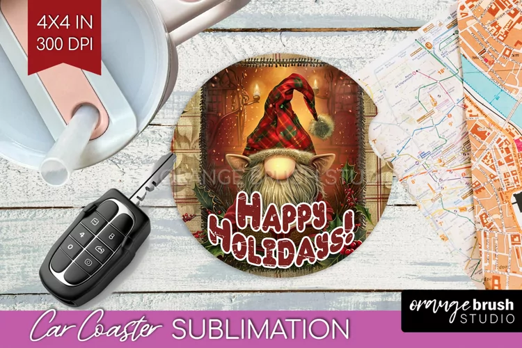 Vintage Christmas Car Coaster PNG - Xmas Coaster Sublimatoin