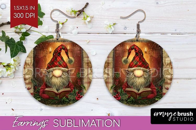 Vintage Christmas Round Earrings - Retro Xmas Sublimation