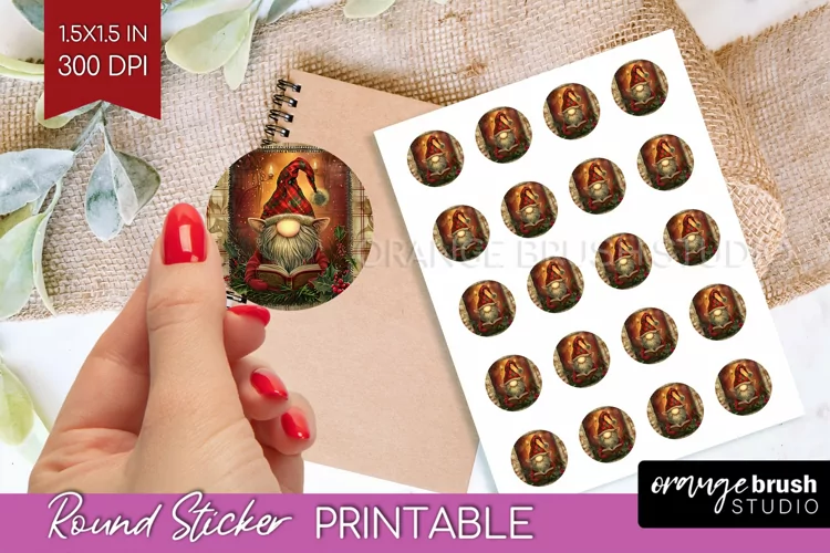 Vintage Christmas Round Sticker - Retro Printable Stickers