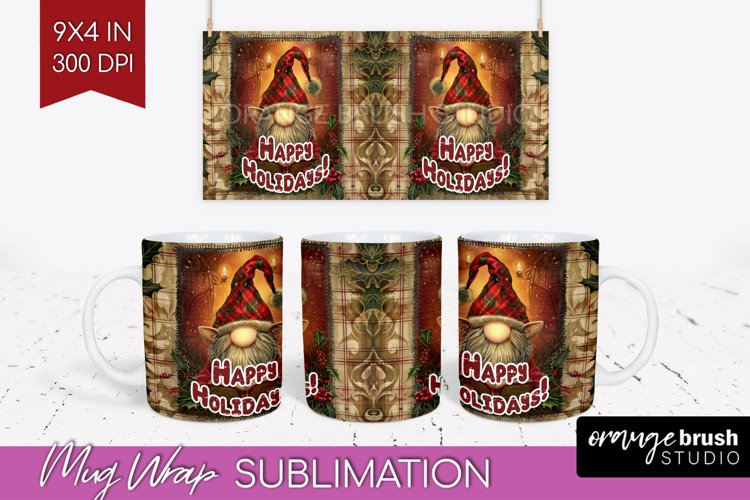Vintage Christmas Mug Wrap - Retro Xmas 15Oz Mug Sublimation example image 1