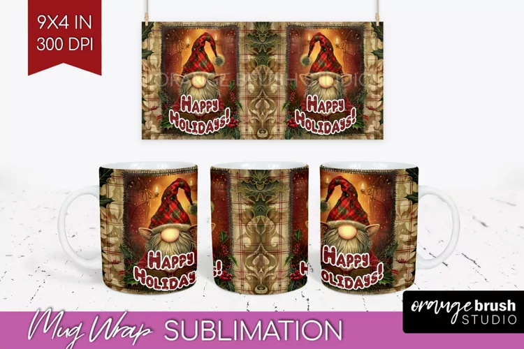 Vintage Christmas Mug Wrap - Retro Xmas 15Oz Mug Sublimation