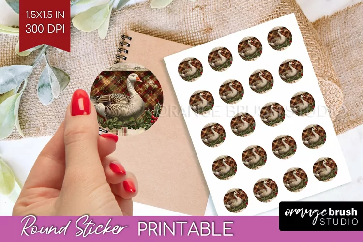 Vintage Christmas Round Sticker - Retro Printable Stickers