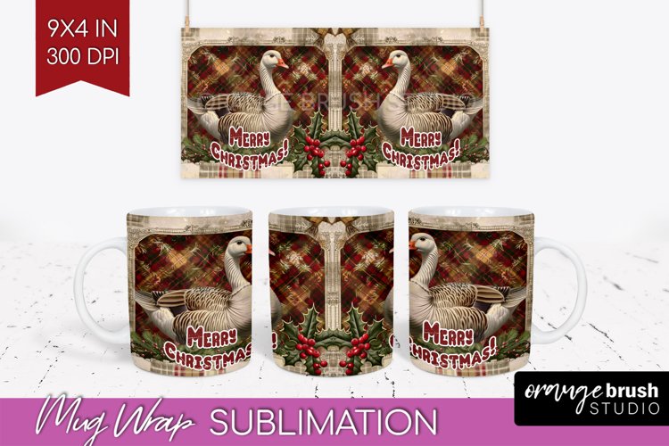 Vintage Christmas Mug Wrap - Retro Xmas 15Oz Mug Sublimation example image 1