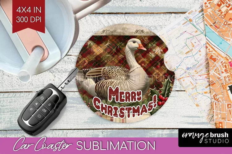 Vintage Christmas Car Coaster PNG - Xmas Coaster Sublimatoin