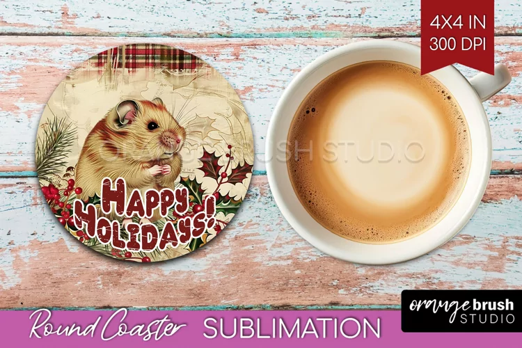 Vintage Christmas Round Coaster - Xmas Coaster Sublimation
