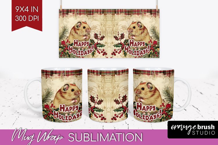 Vintage Christmas Mug Wrap - Retro Xmas 15Oz Mug Sublimation example image 1