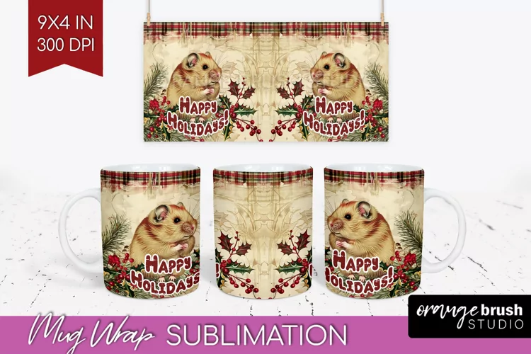 Vintage Christmas Mug Wrap - Retro Xmas 15Oz Mug Sublimation