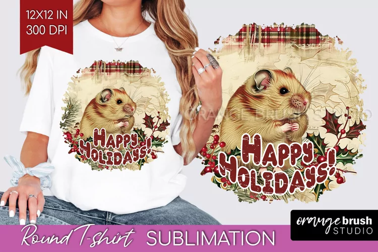 Vintage Christmas Sublimation, Xmas Round Tshirt Background
