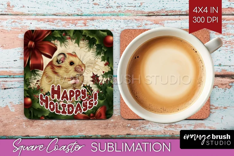 Vintage Christmas Square Coaster - Xmas Coaster Sublimation