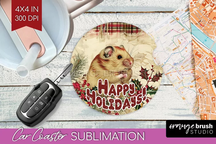 Vintage Christmas Car Coaster PNG - Xmas Coaster Sublimatoin