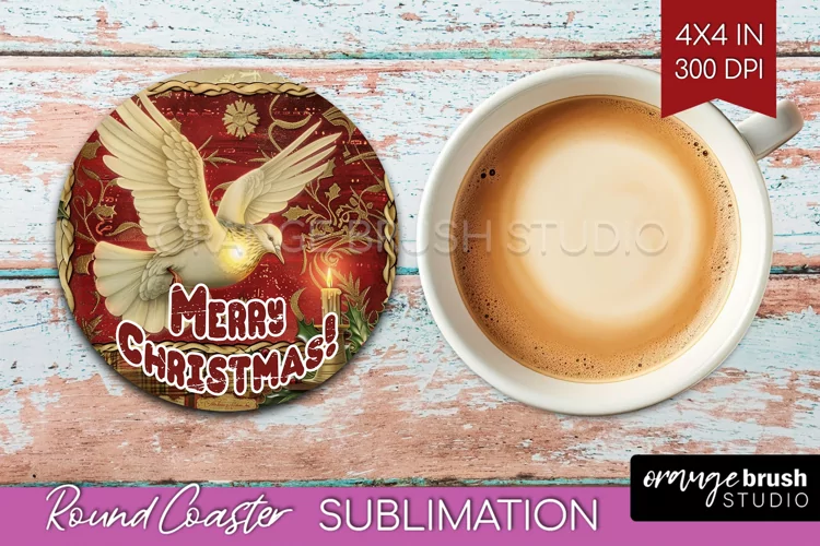 Vintage Christmas Round Coaster - Xmas Coaster Sublimation